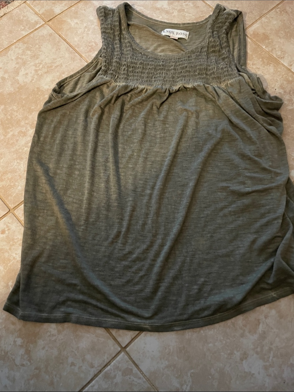 Knox Rose Olive Smocked Sleeveless Tank